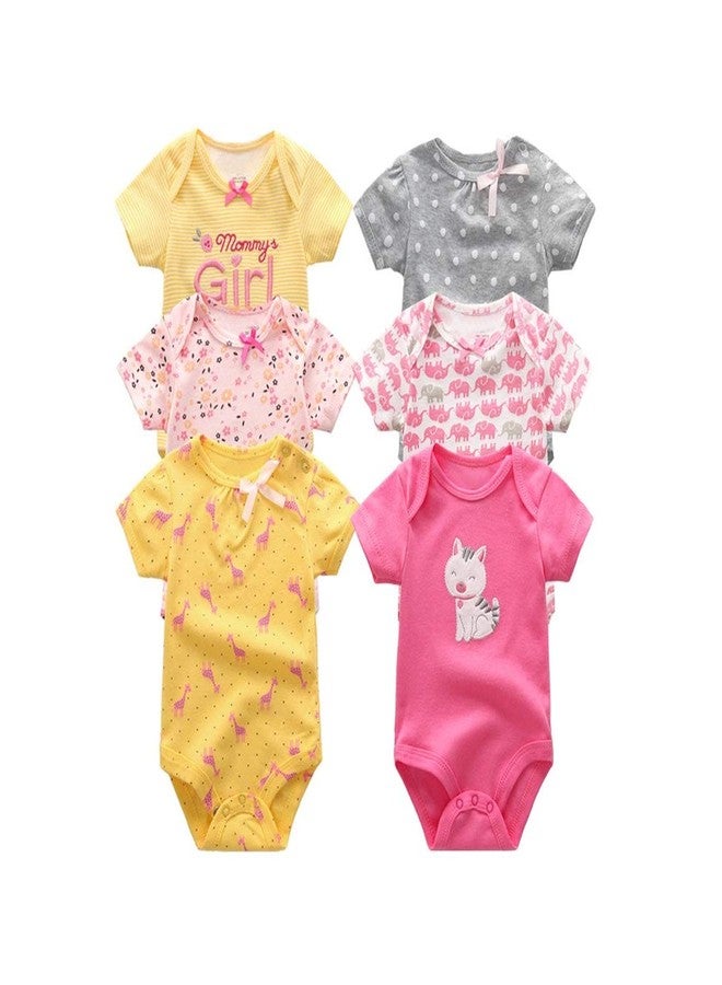 Futaba Infant Baby Short Sleeves Rompers -Pack of six- Sunshine Yellow Pink -03-06 months - Image 1