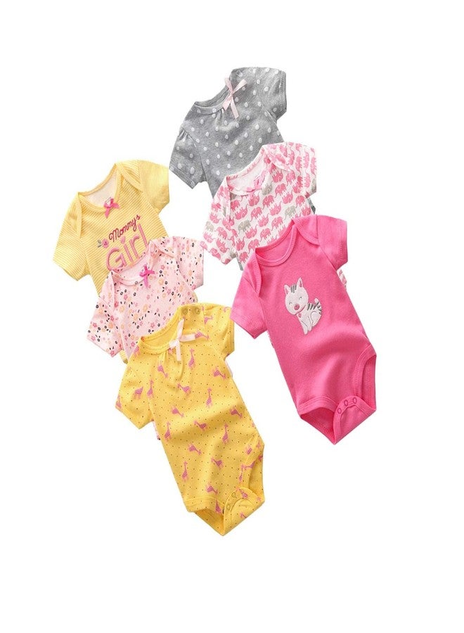 Futaba Infant Baby Short Sleeves Rompers -Pack of six- Sunshine Yellow Pink -03-06 months - Image 3
