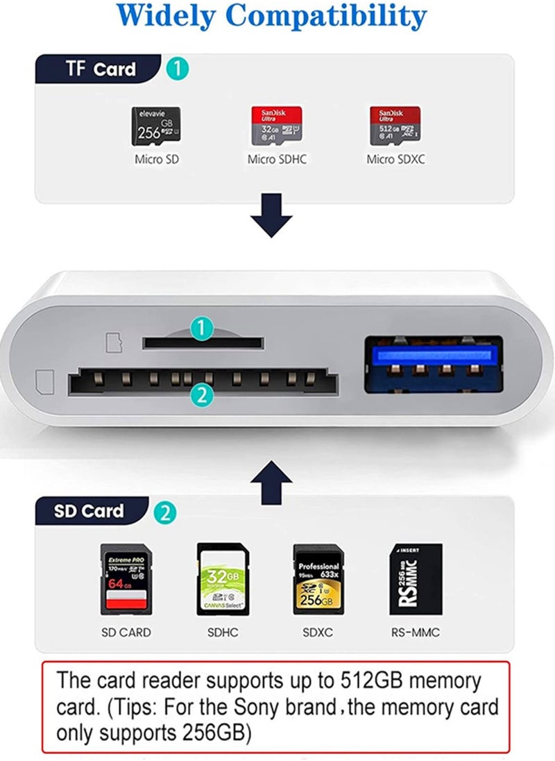 Lightning to SD & TF Card Dual Slot Reader for iphone/ipad, 2 in 1 Micro SD TF Memory Card Adapter, Trail Camera Viewer SD Card Reader, Plug and Play