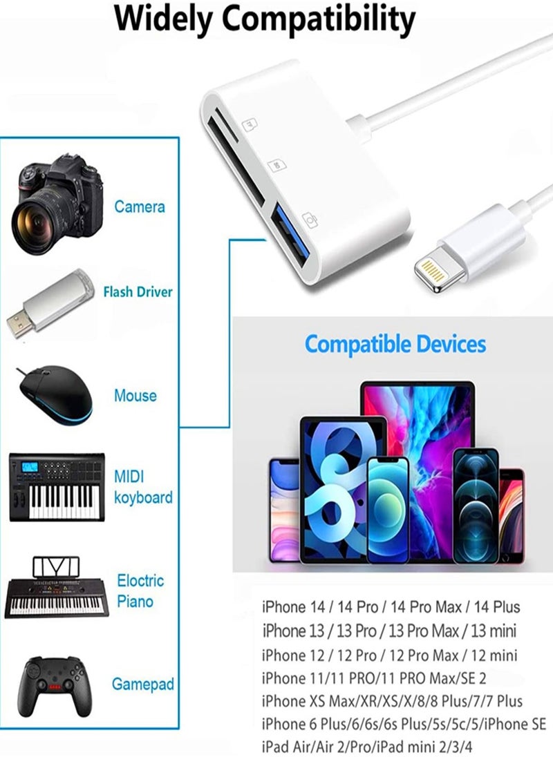 Lightning to SD & TF Card Dual Slot Reader for iphone/ipad, 2 in 1 Micro SD TF Memory Card Adapter, Trail Camera Viewer SD Card Reader, Plug and Play