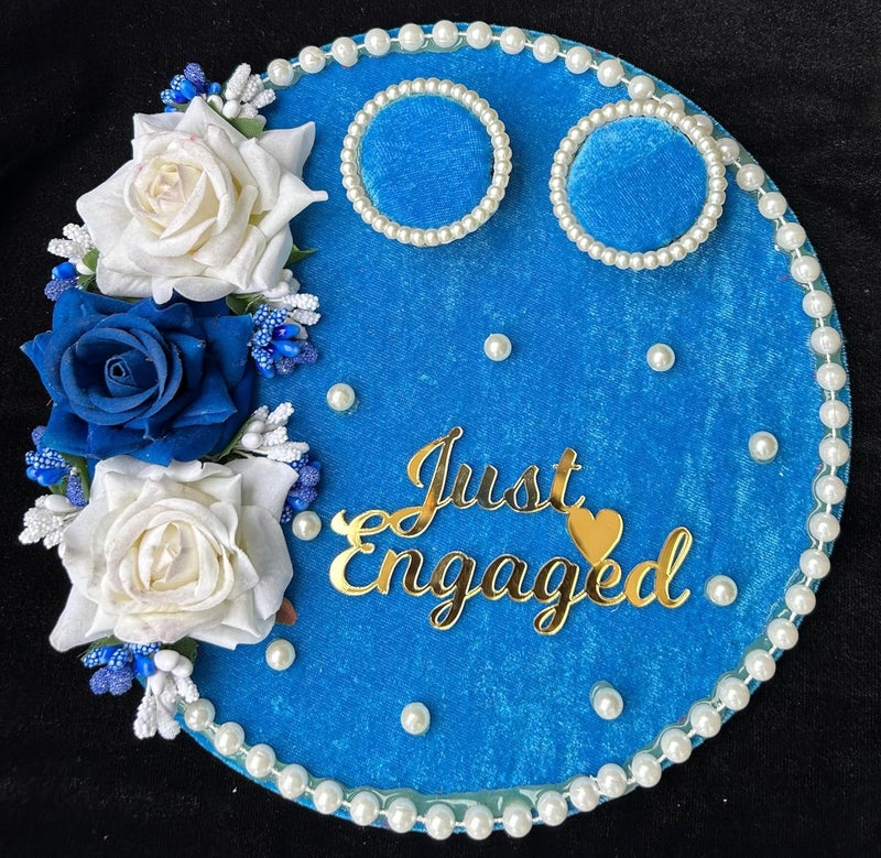 Mridang Engagement Wedding Ring Platter better Together Thali Wedding Ring Platter Marriage Dcor Engagement Tray BlueWhite velvet