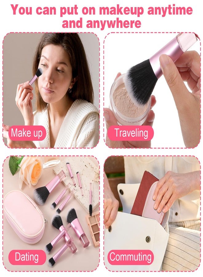 JIYIN 10 PCS Mini Travel Makeup Brushes Set, Pink Portable Full Complete Function Cosmetic Kit with Brush Pouch Professional Makeup Brush Set for Women Girls Brush Blush Powder Eye Shadow - Image 3