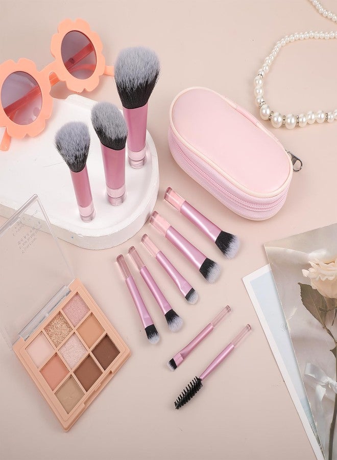 JIYIN 10 PCS Mini Travel Makeup Brushes Set, Pink Portable Full Complete Function Cosmetic Kit with Brush Pouch Professional Makeup Brush Set for Women Girls Brush Blush Powder Eye Shadow - Image 5