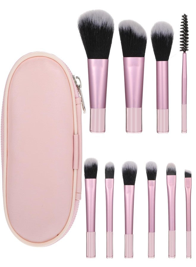 JIYIN 10 PCS Mini Travel Makeup Brushes Set, Pink Portable Full Complete Function Cosmetic Kit with Brush Pouch Professional Makeup Brush Set for Women Girls Brush Blush Powder Eye Shadow - Image 1