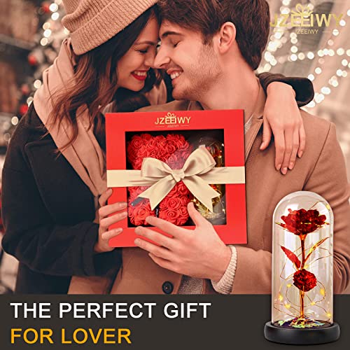 JZEEIWY Flower Rose Bear for Mom,Perfect Birthday Romantic Gift for Wife Daughter Girlfriend Friend Her,Light up Rose in Glass Dome for Birthday Anniversary Mothers Day Valentines Day - Image 3