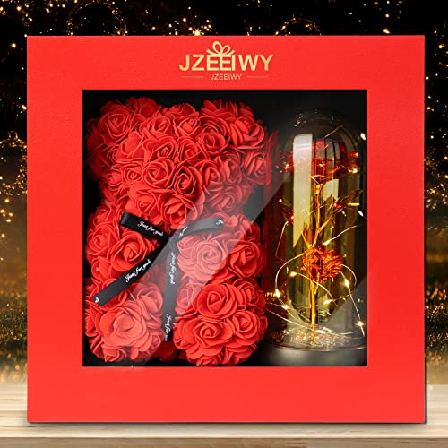 JZEEIWY Flower Rose Bear for Mom,Perfect Birthday Romantic Gift for Wife Daughter Girlfriend Friend Her,Light up Rose in Glass Dome for Birthday Anniversary Mothers Day Valentines Day - Image 2