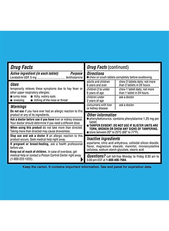 OHM Children's Chewable Tablets, Dye Free, Bubblegum, Non-Drowsy 24h Relief of Sneezing, Runny Nose, Itchy Watery Eyes, Itchy Throat or Nose, Antihistamine, Indoor & Outdoor Allergies, 5mg, 30 Tablets - Image 4