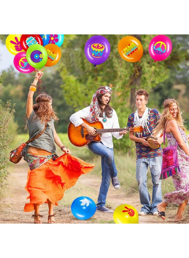 Aoriher 40 Pack 60's Hippie Balloons Party Decorations, 12 Inch Retro Flower Groovy Party Power Peace Sign Latex Tie Dye Balloons for 60s 70s Groovy Woodstock Supplies - Image 3