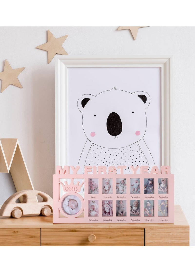 NIBEMINENT Newborn Baby Picture Frame, Photo My First Year Keepsake Frame 12 Months, Shower Monthly Milestone Desktop for Memories 1st Birthday (Pink)  - Image 4