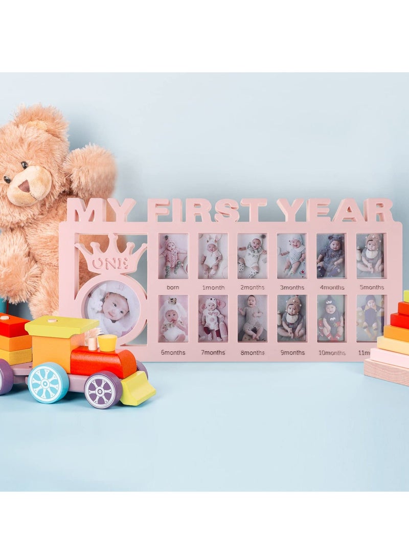 NIBEMINENT Newborn Baby Picture Frame, Photo My First Year Keepsake Frame 12 Months, Shower Monthly Milestone Desktop for Memories 1st Birthday (Pink)  - Image 5