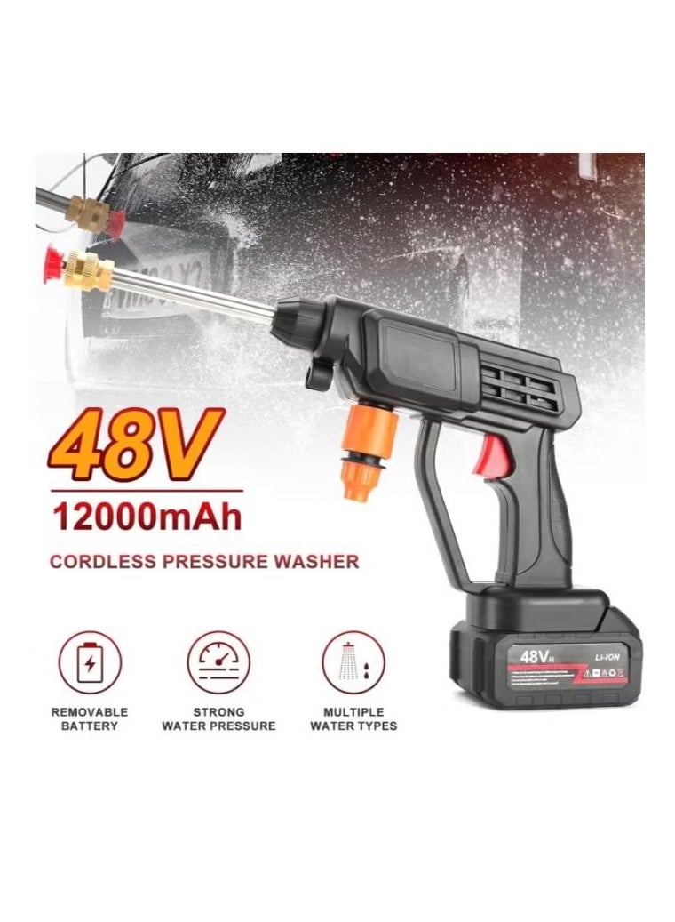 TIGER Portable High Pressure Water Gun with Rechargeable Cordless Design, Dual 48V Lithium Batteries, Long 5m Water Hose and 3 Multi-Function Nozzles, Lightweight Portable Pressure Washer Gun for Washing Cars, Floors, Outdoor Furniture, Gardens and Home Cleaning Tasks - Image 4