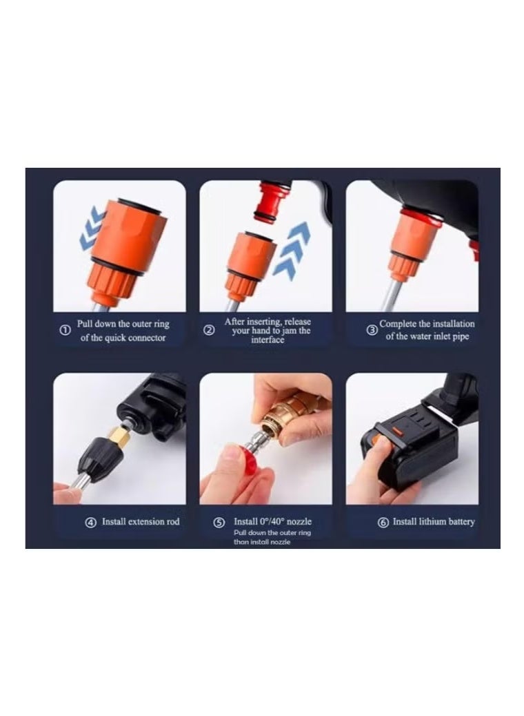 TIGER Portable High Pressure Water Gun with Rechargeable Cordless Design, Dual 48V Lithium Batteries, Long 5m Water Hose and 3 Multi-Function Nozzles, Lightweight Portable Pressure Washer Gun for Washing Cars, Floors, Outdoor Furniture, Gardens and Home Cleaning Tasks - Image 5