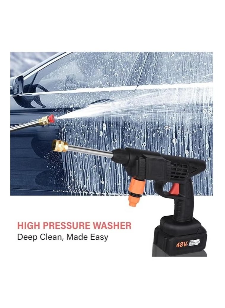 TIGER Portable High-Pressure Water Gun – Rechargeable Cordless Design with Dual 48V Lithium Batteries, 5m Hose, 3 Multi-Function Nozzles, Lightweight Pressure Washer for Cars, Floors, Outdoor Furniture, Gardens & Home Cleaning - Image 1