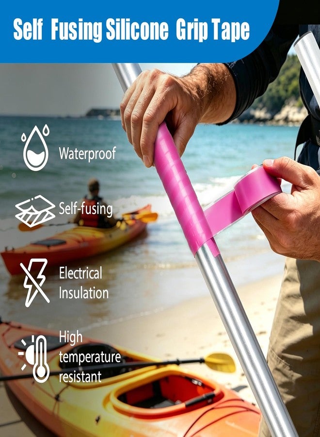 Strgenie Kayak Paddle Grip Tape Silicone Grip Tape Pink 12ft Rubber Grip Tape Wrap for Pull Up Bar, Handles - Image 2