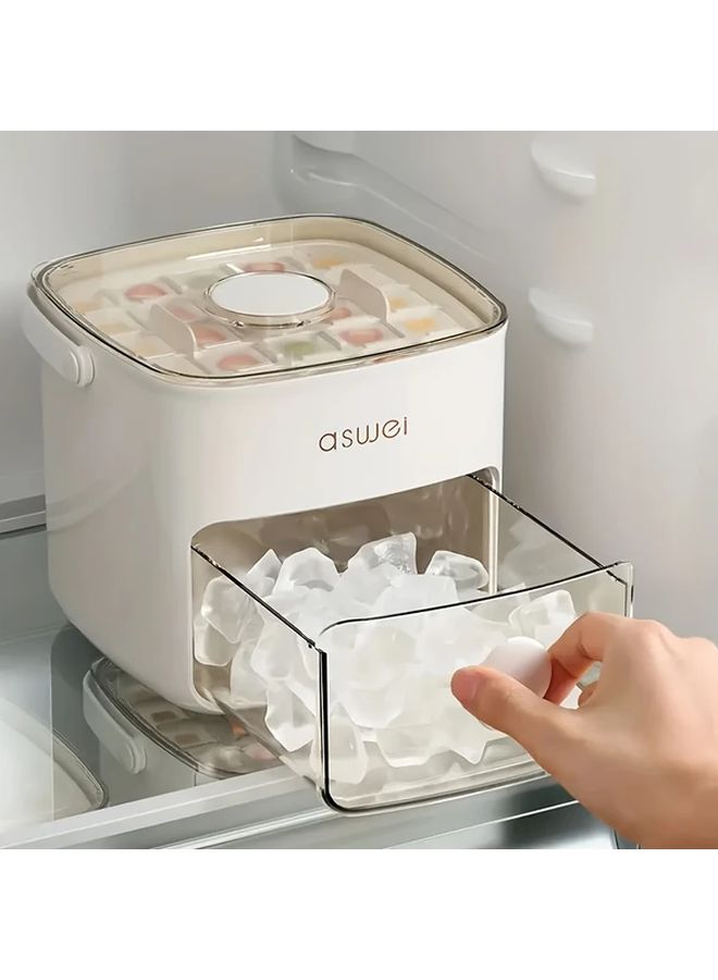 Milky White Large Ice Cube Maker With Easy Press Lid Double Layer Tray For Freezer - Image 4