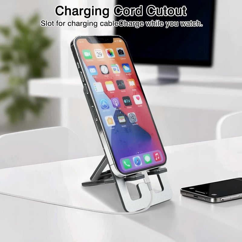 حامل هاتف قابل للطي من الألومنيوم – حامل مكتب قابل للتعديل للسفر والمكتب، متوافق مع iPhone 16-13 Pro Max، Samsung S24-S8، Kindle – رمادي - Image 5