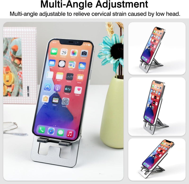 حامل هاتف قابل للطي من الألومنيوم – حامل مكتب قابل للتعديل للسفر والمكتب، متوافق مع iPhone 16-13 Pro Max، Samsung S24-S8، Kindle – رمادي - Image 2