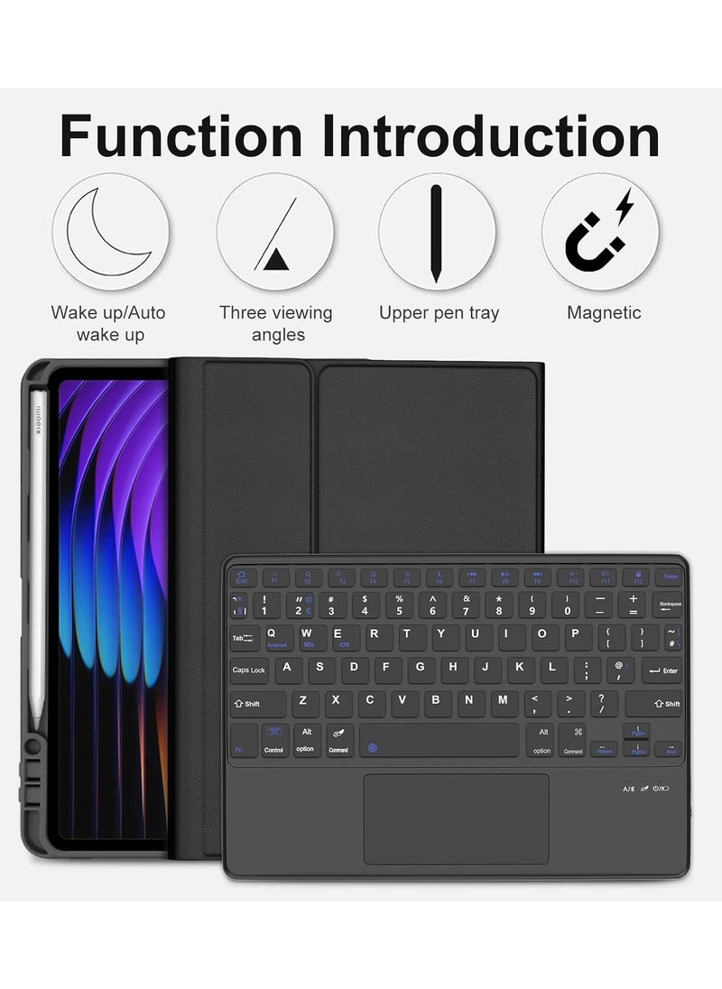 Keyboard case for Xiaomi Mi Pad 7 / Pad 7 Pro Ultra-thin PU leather Cover Detachable Bluetooth Keyboard with Arabic and English letter Touchpad and Pen Holder for Xiaomi Pad 7 / Pad 7 Pro