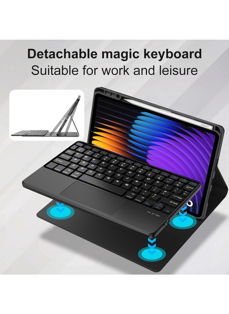 Keyboard case for Xiaomi Mi Pad 7 / Pad 7 Pro Ultra-thin PU leather Cover Detachable Bluetooth Keyboard with Arabic and English letter Touchpad and Pen Holder for Xiaomi Pad 7 / Pad 7 Pro