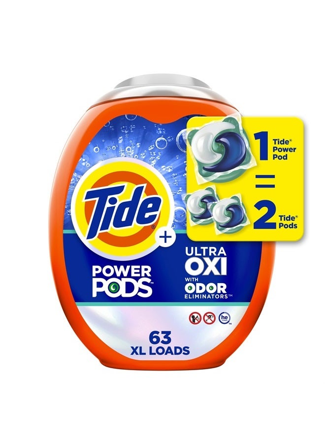 Tide Ultra OXI Power PODS with Odor Eliminators Laundry Detergent Pacs 63 Count For Visible and Invisible Dirt (Pack of 1)  - Image 1