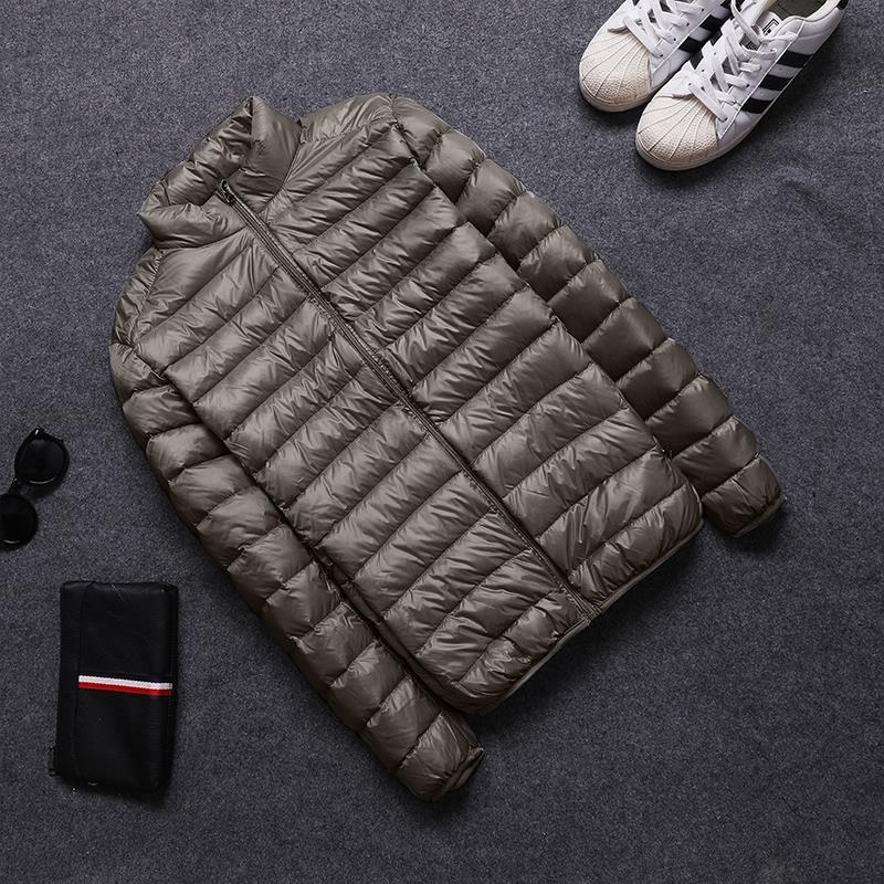 Vertical collar hooded cotton cotton-padded jacket mens autumn and winter light young and middle-aged special clearance brand short plus size Army Green stand collar F88