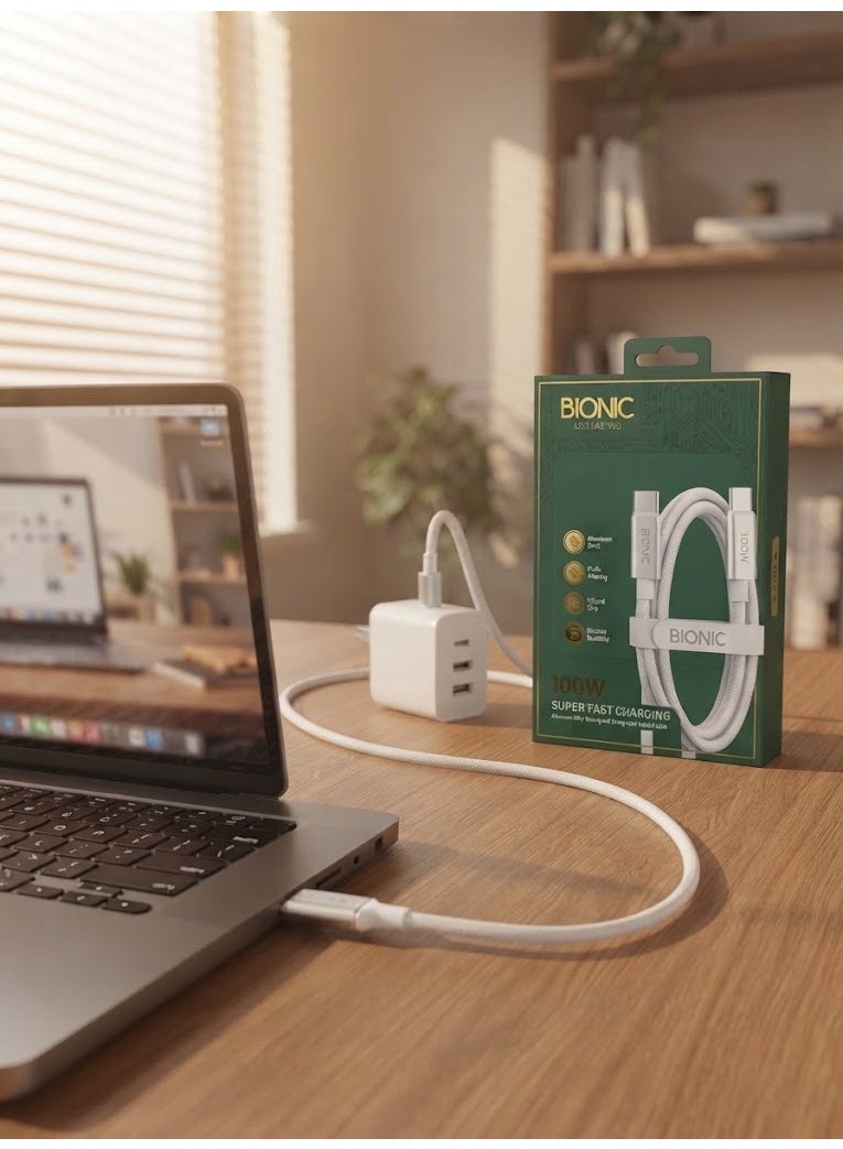 بيونيك كيبل شحن سريع BIONIC USB-C إلى USB-C بقوة 100 واط، نايلون مضفر، بيانات وطاقة عالية السرعة - Image 5