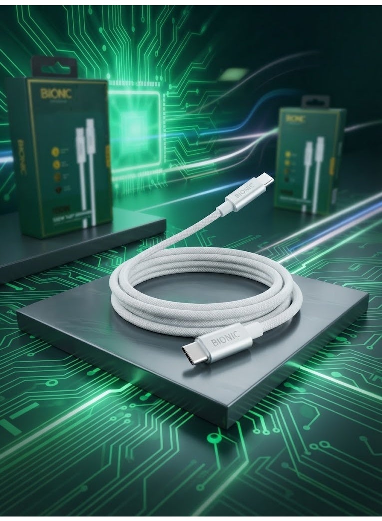 بيونيك كيبل شحن سريع BIONIC USB-C إلى USB-C بقوة 100 واط، نايلون مضفر، بيانات وطاقة عالية السرعة - Image 4