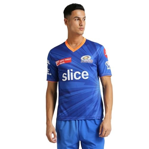 playR x MI Training Jersey 2024 - Men's Half Sleeve Regular Fit Sports T-Shirt, Comfortable Sportswear Tee for Match, Training & Casual Wear Stylish MI Tee for All Seasons Blue - Image 1