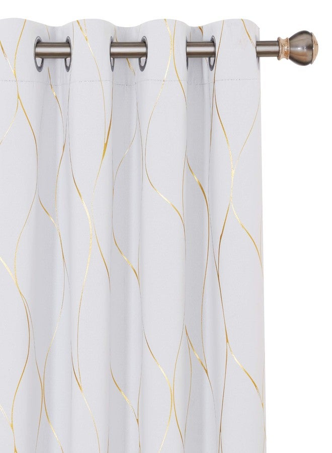 ديكونوفو ستائر تعتيم Deconovo Gold Wave Print لغرفة النوم، ستائر عازلة للحرارة لغرفة المعيشة، ستائر تعتيم الغرفة (أبيض رمادي/موجي، 52 × 84 بوصة، لوحتان) - Image 1