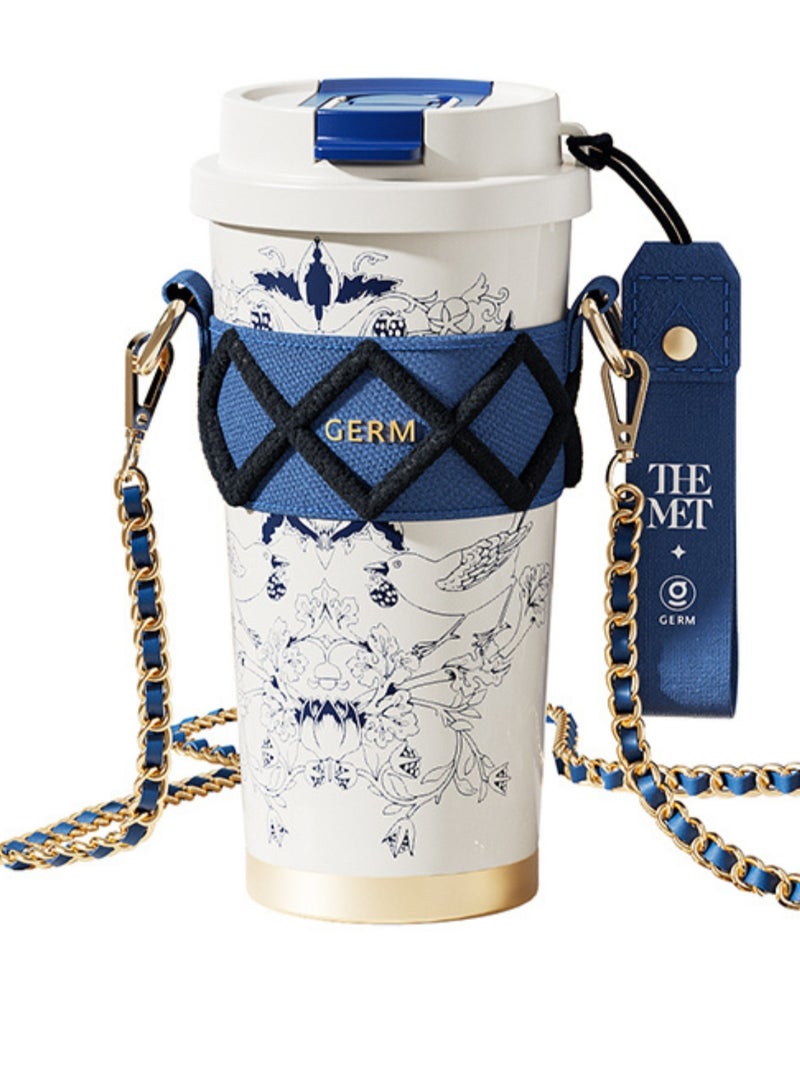 GERM Oriental Blue Floral Thermos Tumbler 500ml | GERM × THE MET Regal Bloom Series Vacuum Mug | BPA-Free Stainless Steel Insulated Cup with Straw Lid | Hot & Cold Travel Bottle | Leak-Proof Art-Inspired Design - Image 1
