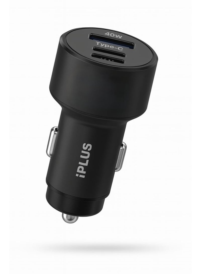 iPLUS Car Charger 40W 3 Ports USB + Type-C | PD + QC Fast Charging Car Adapter