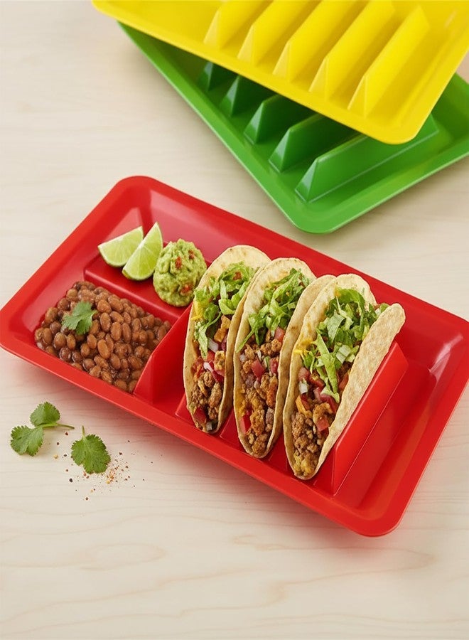 BNYD 3 Pack Taco Holder Stand, Colorful Plastic Taco Plates for Hard & Soft Shell Tacos, Assorted Colors, Holds 4 Tacos Each, Dishwasher Safe - Image 2
