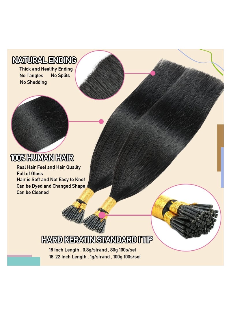 إستيل وصلات شعر آي تيب باللون الأسود الداكن المربوط مسبقًا، وصلات شعر بشري برأس ريمي بارد فيوجن (16 بوصة، #1 أسود داكن) - Image 3