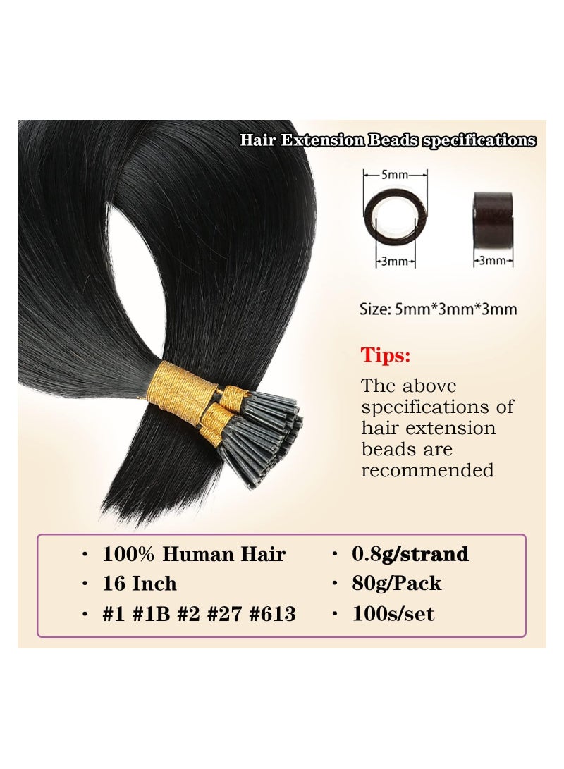 إستيل وصلات شعر آي تيب باللون الأسود الداكن المربوط مسبقًا، وصلات شعر بشري برأس ريمي بارد فيوجن (16 بوصة، #1 أسود داكن) - Image 4