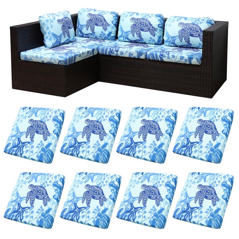 BIETYONE 8Pcs Stretch Patio Cushion Covers,Outdoor Couch Covers Replacement,Outdoor Couch & Sofa Slipcovers,for Patio Furniture Cushion Covers,Washable Reusable Furniture Protector (Sea Turtle,Cover Only) - Image 1