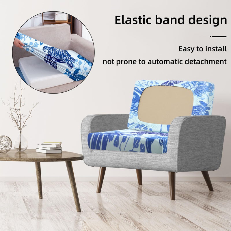 BIETYONE 8Pcs Stretch Patio Cushion Covers,Outdoor Couch Covers Replacement,Outdoor Couch & Sofa Slipcovers,for Patio Furniture Cushion Covers,Washable Reusable Furniture Protector (Sea Turtle,Cover Only) - Image 5