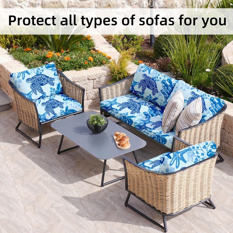 BIETYONE 8Pcs Stretch Patio Cushion Covers,Outdoor Couch Covers Replacement,Outdoor Couch & Sofa Slipcovers,for Patio Furniture Cushion Covers,Washable Reusable Furniture Protector (Sea Turtle,Cover Only) - Image 4