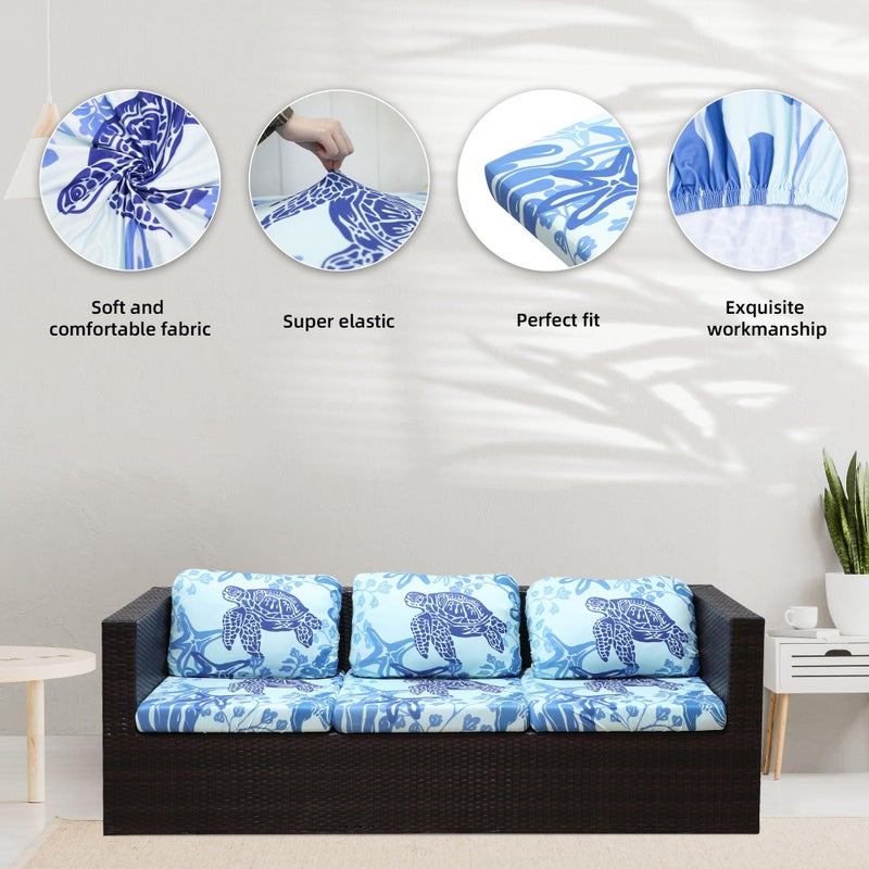 BIETYONE 8Pcs Stretch Patio Cushion Covers,Outdoor Couch Covers Replacement,Outdoor Couch & Sofa Slipcovers,for Patio Furniture Cushion Covers,Washable Reusable Furniture Protector (Sea Turtle,Cover Only) - Image 3