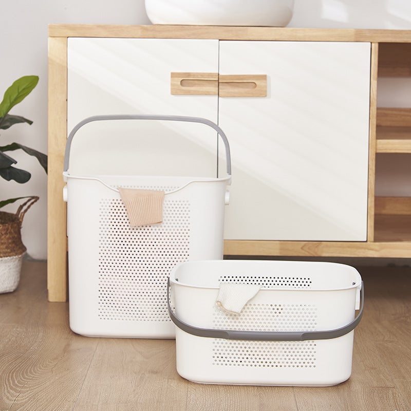 Spot Japanese Large Hand-Held Dirty Clothes Basket Household Bathroom Dirty Clothes Basket Plastic Hollow Underwear Storage Basket - Image 2