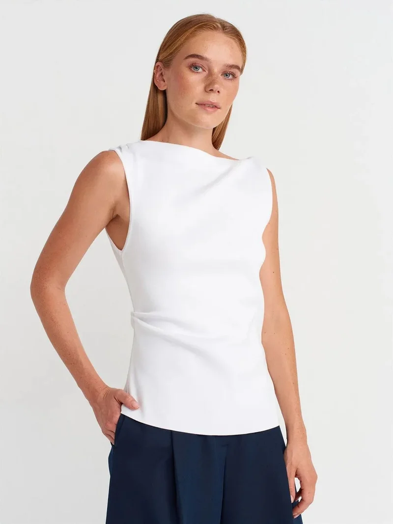 ديلفين Dilvin Sleeveless Boat Neck Knit Blouse