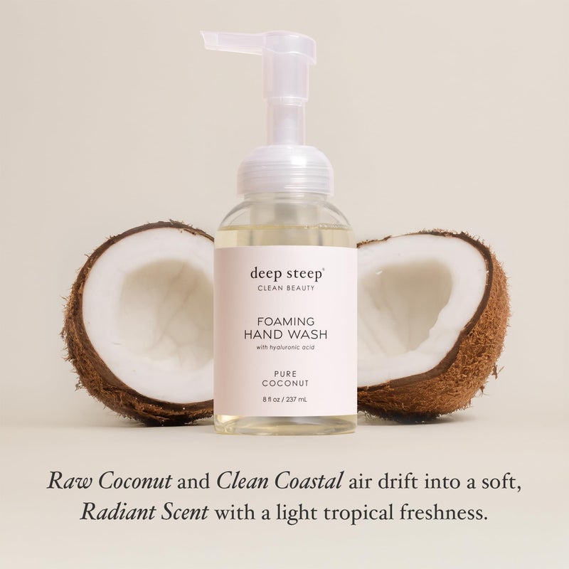 Deep Steep Foaming Hand Wash, Pure Coconut, 8 oz â€“ Gentle Cleanser with Aloe, Argan Oil, Shea Butter & Hyaluronic Acid â€“ Vegan, Clean Beauty, Soft & Hydrated Hands - Image 4