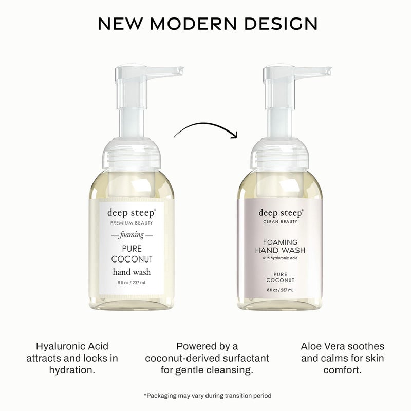 Deep Steep Foaming Hand Wash, Pure Coconut, 8 oz â€“ Gentle Cleanser with Aloe, Argan Oil, Shea Butter & Hyaluronic Acid â€“ Vegan, Clean Beauty, Soft & Hydrated Hands - Image 3