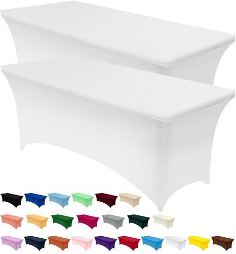 Utopia Kitchen Spandex Tablecloth 2 Pack [6FT, White] Tight, Fitted, Washable and Wrinkle Resistant Stretch Table Cloth Rectangle Cover for Trade Show, Weddings & Parties [72Lx30Wx30H Inch] - Image 1