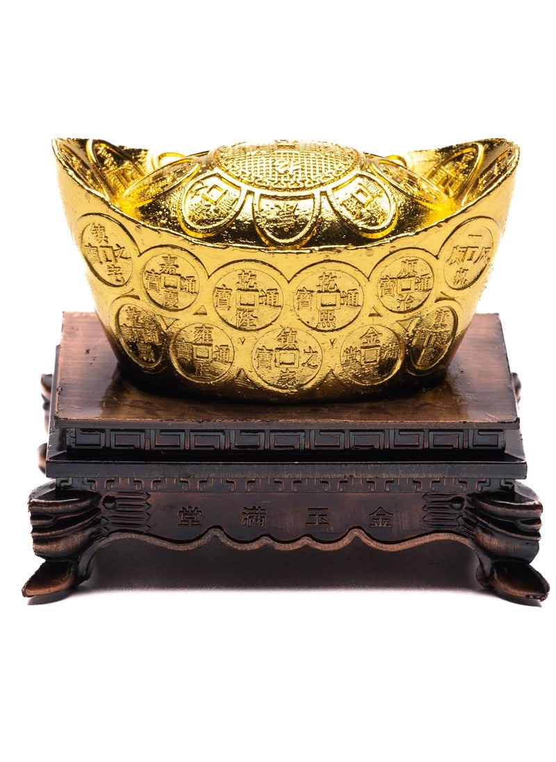 Plus Value Plus Value Feng Shui Golden Wealth Ingot with Stand for Good Luck Fortune Home Decor Showpiece Statue Chinese Vastu Item 2 Inches Gold Brass  - Image 2