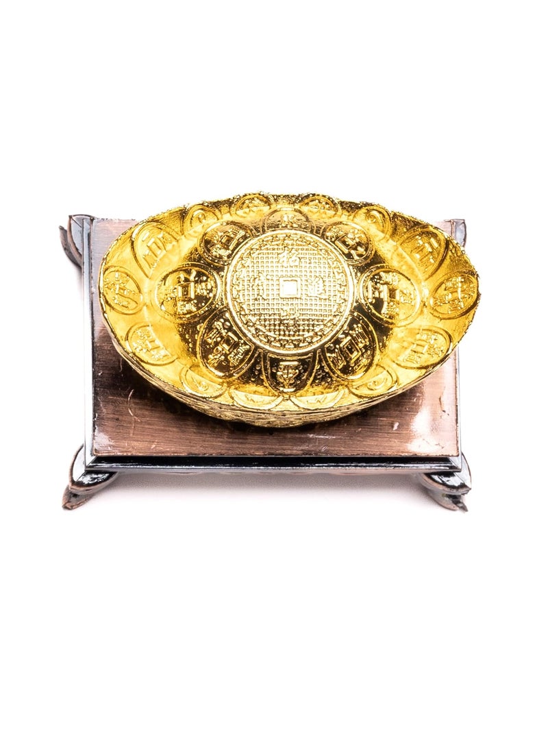Plus Value Plus Value Feng Shui Golden Wealth Ingot with Stand for Good Luck Fortune Home Decor Showpiece Statue Chinese Vastu Item 2 Inches Gold Brass  - Image 4