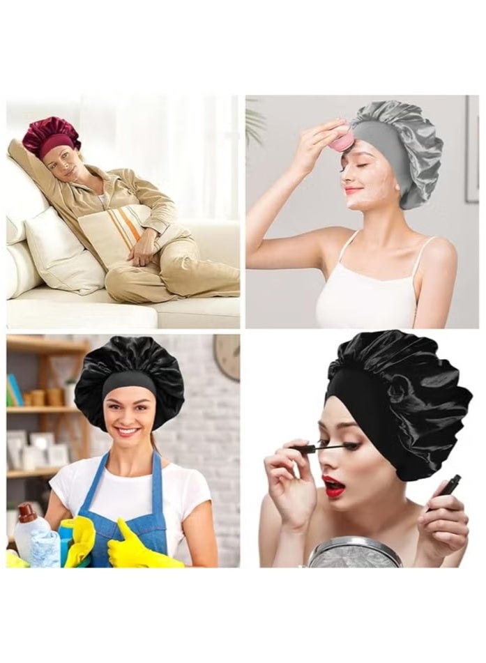 Generic Sleeping cap, satin hair cap, sleeping hair cap, wide band silk sleeping cap, reusable elastic sleeping cap, women girls nighttime sleeping cap silk cap (pack of three)  - Image 3