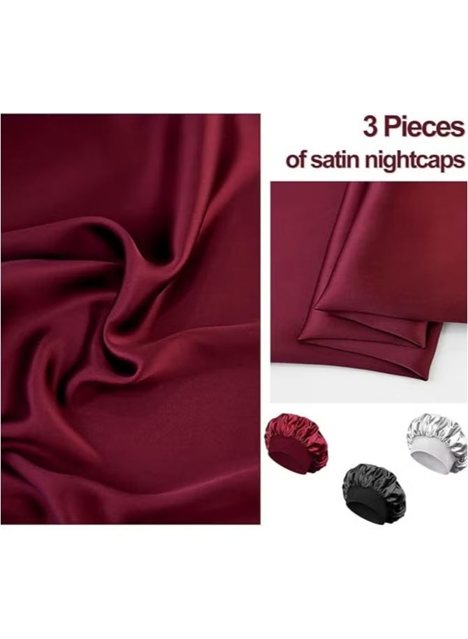 Generic Sleeping cap, satin hair cap, sleeping hair cap, wide band silk sleeping cap, reusable elastic sleeping cap, women girls nighttime sleeping cap silk cap (pack of three)  - Image 2