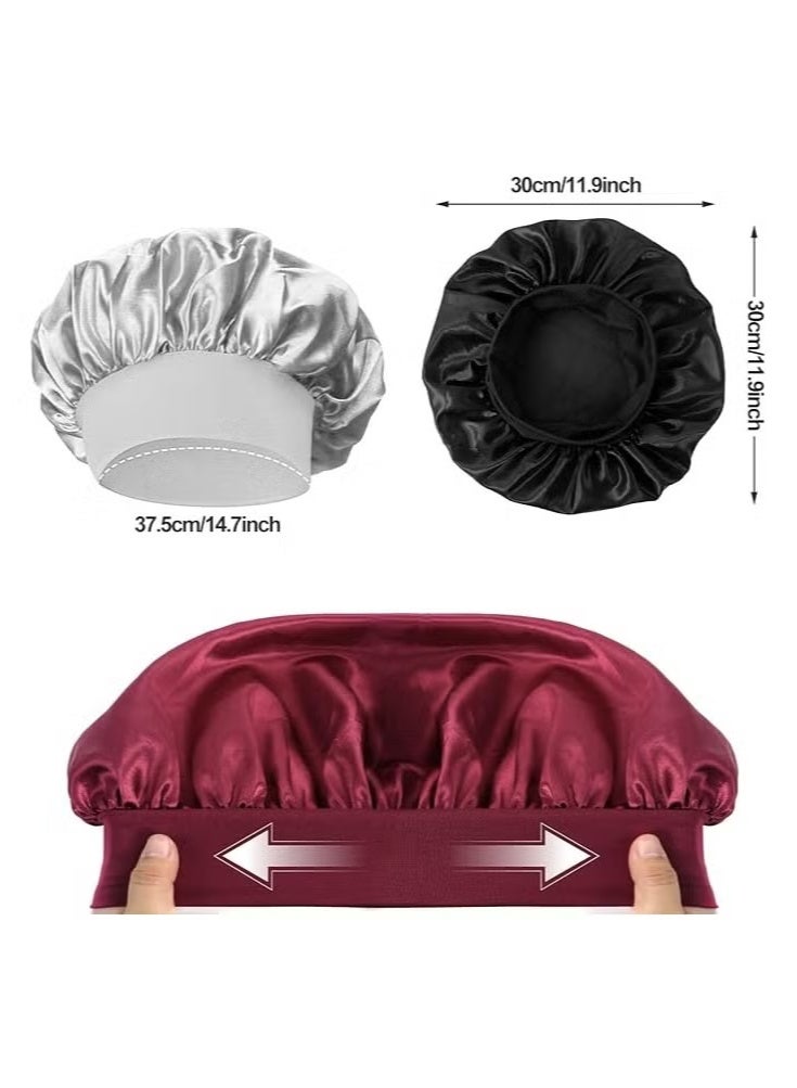 Generic Sleeping cap, satin hair cap, sleeping hair cap, wide band silk sleeping cap, reusable elastic sleeping cap, women girls nighttime sleeping cap silk cap (pack of three)  - Image 4