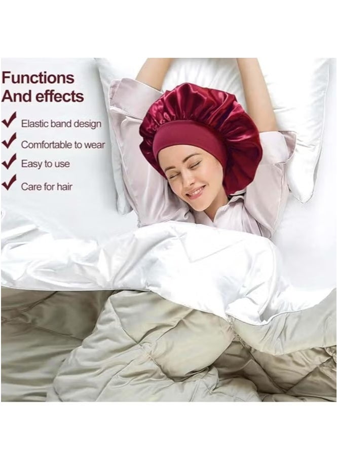 Generic Sleeping cap, satin hair cap, sleeping hair cap, wide band silk sleeping cap, reusable elastic sleeping cap, women girls nighttime sleeping cap silk cap (pack of three)  - Image 5