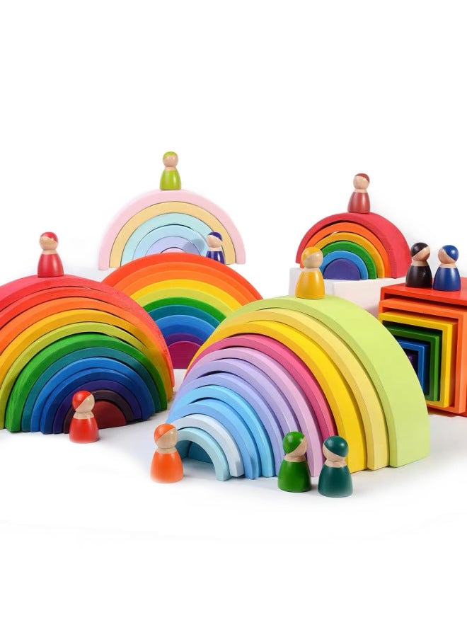 Wooden Large Rainbow Building Blocks 12 Color Pieces Arch Bridge-Shaped Semi-Circle Children's German Early Education Stacked Music Quality Curved Board Toy-Color:Ladder Basswood-Zheyi-Specifications:9.5*18.5*6.5 - Image 5